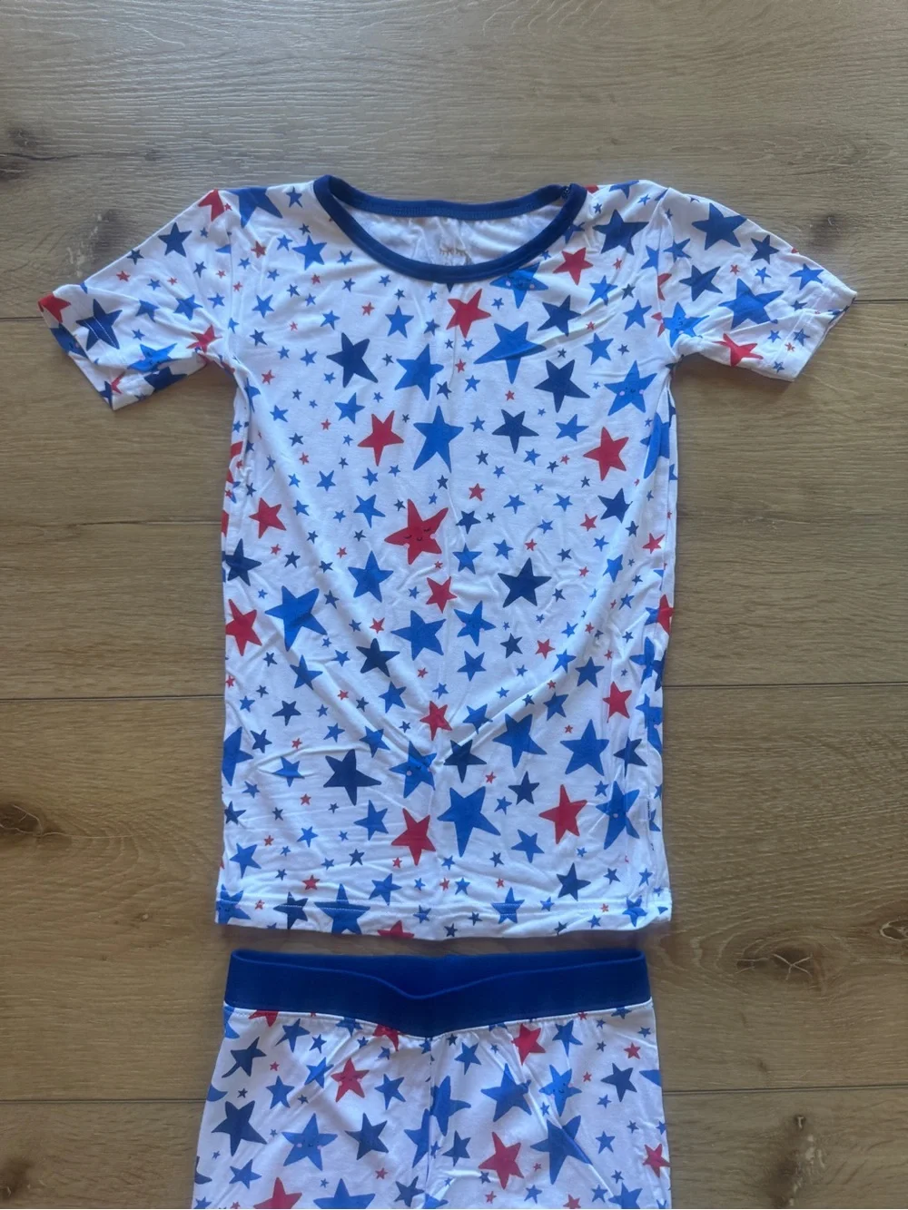 Kids Star-Print Pajama Set - White with Red & Blue Stars